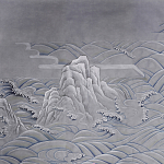 Обои ручная роспись Matsushima Waves Hokusai on Gun Metal dyed silk варинант исполнения - 1 | Loft Concept в Москве