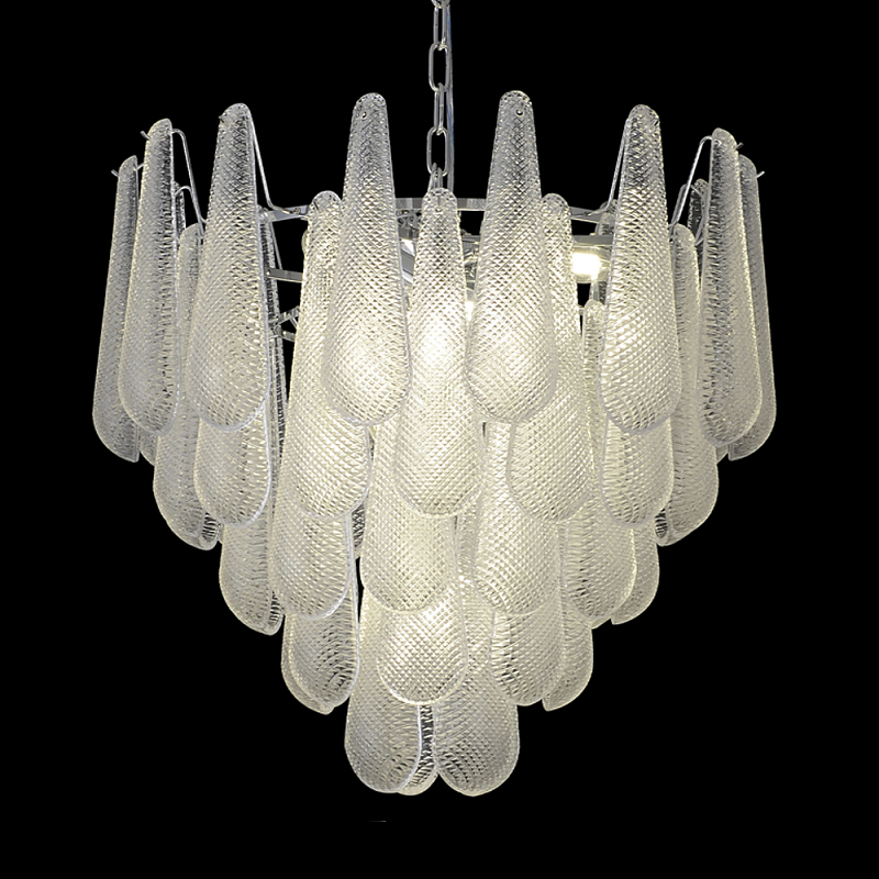 Люстра с подвесками из рифленного стекла в форме капель Textured Glass Chandelier Прозрачный Хром в Москве | Loft Concept 