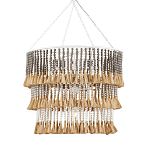 Люстра трехъярусная с декором из круглых деревянных бусин с кисточками Gray Brown Wooden Beads Chandelier варинант исполнения - 2 | Loft Concept в Москве