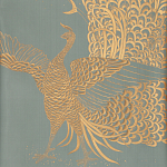 Обои ручная роспись в стиле Арт-деко Whistler Peacocks Golden colourway on Blue Grey dyed silk варинант исполнения - 2 | Loft Concept в Москве