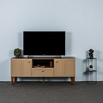 ТВ-тумба бежевая из массива бука с 2-мя дверками и ящиком Wenge Light варинант исполнения - 5 | Loft Concept в Москве