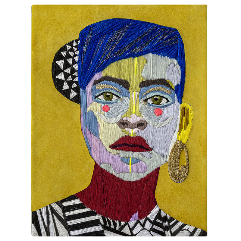 Картина с вышивкой Портрет wall panel People with the yellow ear 1 Синий Желтый Картина с вышивкой Портрет wall panel People with the yellow ear 1 Синий Желтый в Москве | Loft Concept