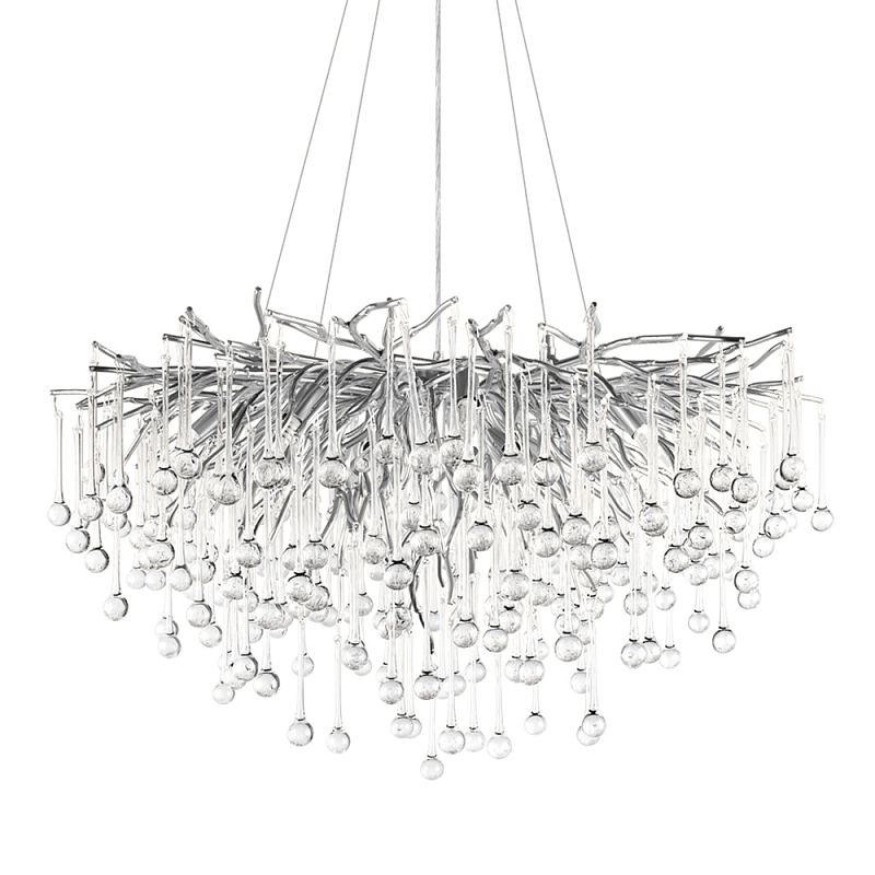 Люстра подвесная с прозрачными стеклянными подвесками в форме капель Диаметр 80 см Droplet Chandelier Прозрачное Стекло Золотой Серебряный в Москве | Loft Concept 