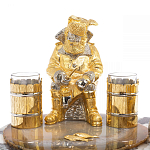 Икорница со стопками с декором "Рыбак с санями" с гравировкой на подставке из натуральных камней Агат Мрамор Decorative Cavair Dishes варинант исполнения - 3 | Loft Concept в Москве