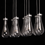 Люстра с 9-ю прозрачными плафонами из стекла в форме капли на прямоугольном потолочном основании цвета хром Lucid Rain  варинант исполнения - 9 | Loft Concept в Москве