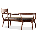 Кушетка с деревянным каркасом и сиденьем из коричневой натуральной кожи Moon Walnut Furniture варинант исполнения - 8 | Loft Concept в Москве