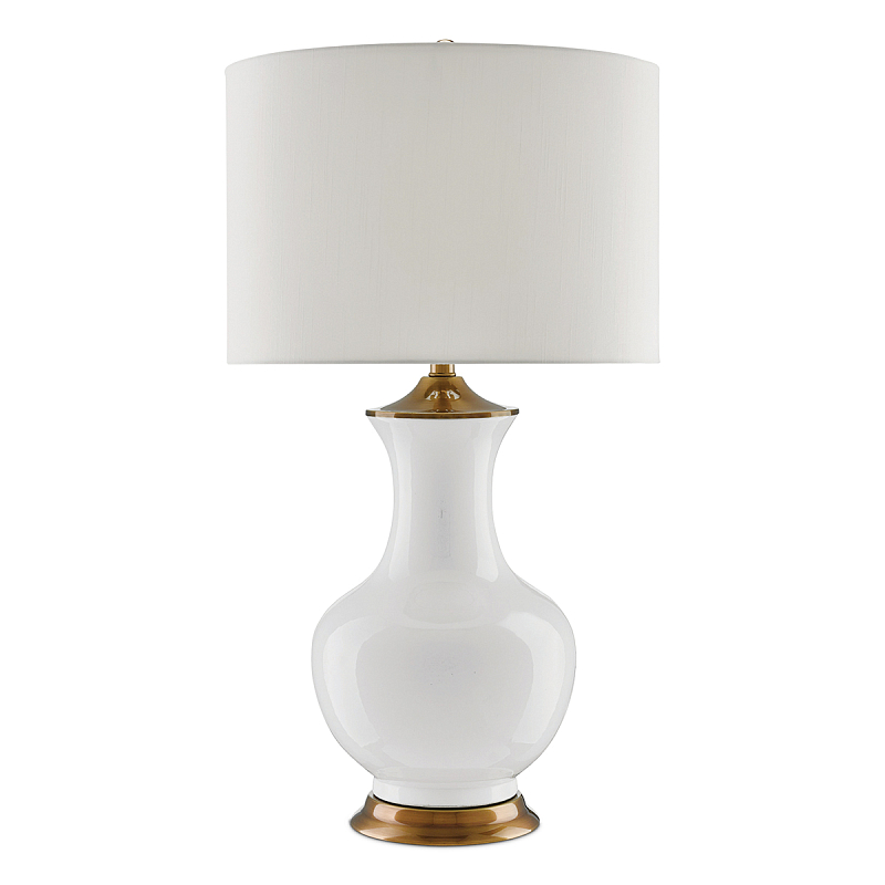 Настольная лампа белого цвета с фарфоровым основанием и латунными акцентами и тканевым абажуром Currey & Company Белый Латунь в Москве | Loft Concept 