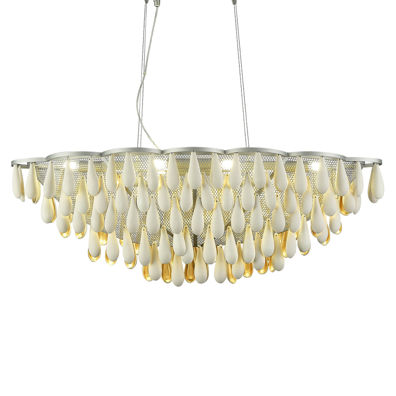 Люстра с подвесками в форме капель на серебристом каркасе Raindrop Белый Золотой Серебряный в Москве | Loft Concept 