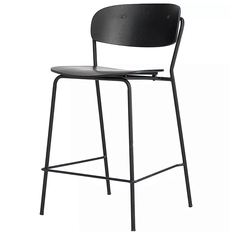 Стул полубарный на железных ножках Chair Space Arrangement без подлокотников Орех Черный Стул полубарный на железных ножках Chair Space Arrangement без подлокотников Орех Черный в Москве | Loft Concept
