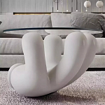 Дизайнерский журнальный стол с круглой прозрачной столешницей на белом фигурном основании Luqak варинант исполнения - 1 | Loft Concept в Москве