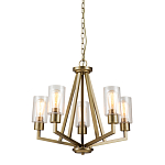 Люстра цвета латунь с 5-ю цилиндрическими плафонами из прозрачного пузырчатого стекла Kichler варинант исполнения - 1 | Loft Concept в Москве