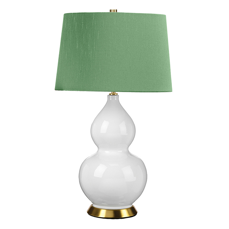 Настольная лампа с белым фигурным основанием на латунном основании и зеленым тканевым конусным абажуром Elstead Lighting Белый Латунь Зеленый в Москве | Loft Concept 