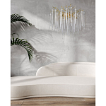 Люстра золотого цвета с декоративными ветками и длинными прозрачными стеклянными подвесами в форме сосулек Droplet Chandelier варинант исполнения - 12 | Loft Concept в Москве