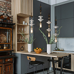 Подвесной светильник с белыми фигурными стеклянными элементами и бронзовыми вставками Высота 100 см Gabriel Scott Luna варинант исполнения - 9 | Loft Concept в Москве