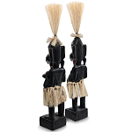 Комплект из 2-х деревянных статуэток Asmat Straw Headdress Statuettes Multicolor варинант исполнения - 4 | Loft Concept в Москве