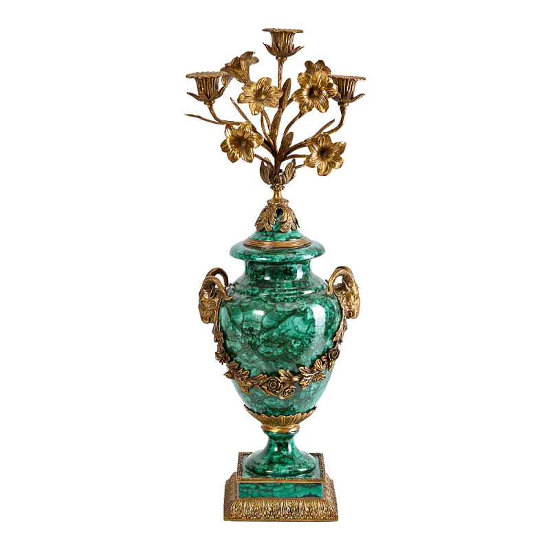 Подсвечник из фарфора с бронзовыми цветочными элементами Malachite Candlestick Бронза Малахит в Москве | Loft Concept 