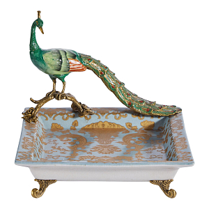 Блюдо квадратное с павлином на бронзовых ножках Eden Garden