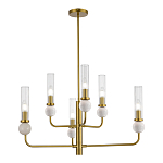 Люстра с 6-ю плафонами в форме стеклянных трубок и мраморных декоративных элементов Montreal варинант исполнения - 1 | Loft Concept в Москве