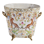 Кашпо с растительным и животным орнаментом на бронзовых ножках Turquoise Blooming Garden варинант исполнения - 1 | Loft Concept в Москве