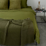 Плед из хлопка жемчужной вязки оливкового цвета Waffle Comfort варинант исполнения - 5 | Loft Concept в Москве