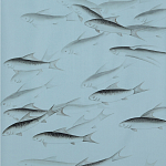 Обои ручная роспись Fishes Original colourway on Duck Egg dyed silk варинант исполнения - 1 | Loft Concept в Москве