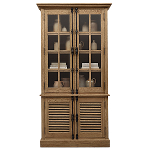 RH Shutter Double-Door Sideboard & Glass Hutch Буфет с реечными дверями дуб