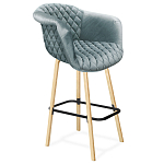 Барный стул со спинкой и мягкой обивкой с ромбами на 4-х деревянных ножках Голубой Велюр Ava Charm варинант исполнения - 1 | Loft Concept в Москве