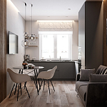 Серый матовый кухонный гарнитур с фасадом под дерево Vincens Kitchen Set варинант исполнения - 2 | Loft Concept в Москве