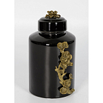 Банка с крышкой из фарфора с бронзовым цветочным элементом Eden Garden варинант исполнения - 2 | Loft Concept в Москве