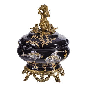Шкатулка черного цвета с бронзовым ангелом Eden Garden