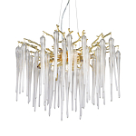 Люстра золотого цвета с декоративными ветками и длинными прозрачными стеклянными подвесами в форме сосулек Droplet Chandelier варинант исполнения - 1 | Loft Concept в Москве