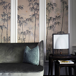 Обои ручная роспись Distant Bamboo Special Colourway on Lead Grey dyed silk варинант исполнения - 2 | Loft Concept в Москве