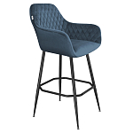 Барный стул со спинкой и подлокотниками на 4-х металлических ножках Douglas Rhombus Синий Велюр варинант исполнения - 1 | Loft Concept в Москве