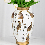 Ваза белая овальная с рисунком леопардов и золотыми акцентами LEOPARD Collection варинант исполнения - 2 | Loft Concept в Москве