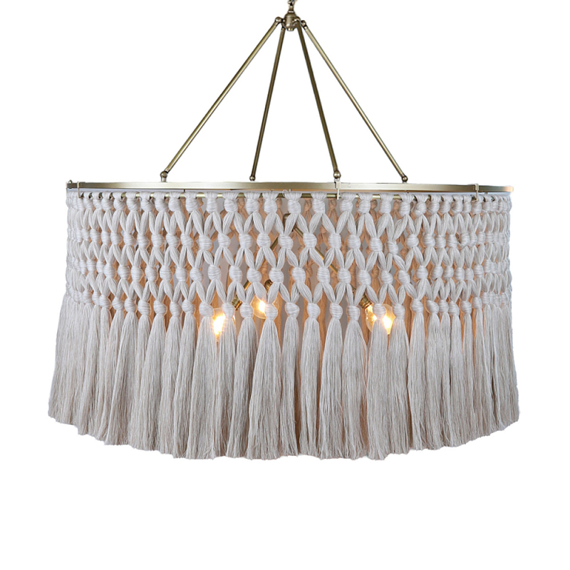Люстра круглая плетеная с бахромой Wicker Tassel Chandelier Молочный Люстра круглая плетеная с бахромой Wicker Tassel Chandelier Молочный в Москве | Loft Concept