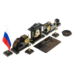 Настольный письменный набор с часами из природного камня обсидиана National Еmblem варинант исполнения - 2 | Loft Concept в Москве