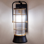 Настенный фонарь цилиндрической формы с рифленым стеклом в золотом каркасе на черном прямоугольном основании Eurofase варинант исполнения - 10 | Loft Concept в Москве