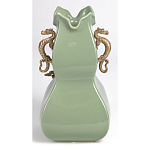 Ваза зеленого цвета из фарфора с бронзовыми ручками в виде драконов и рельефным цветочным декором Eden Garden porcelain and bronze варинант исполнения - 5 | Loft Concept в Москве