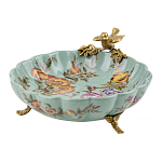 Блюдо из голубого фарфора с бронзовой птичкой Blue Garden варинант исполнения - 1 | Loft Concept в Москве