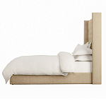 Кровать двуспальная бежевая с основанием из массива дерева с мягким изголовьем Flax Beds варинант исполнения - 2 | Loft Concept в Москве