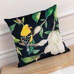 Декоративная подушка чёрная с изображением птиц и цветов Blooming Birds варинант исполнения - 2 | Loft Concept в Москве