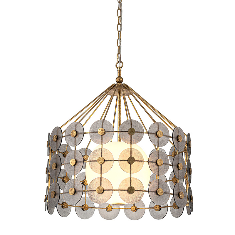 Люстра подвесная с круглыми дисками из серого фактурного стекла с белым матовым шаром внутри Quintiesse Золотой Белый Серый в Москве | Loft Concept 