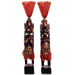 Комплект из 2-х деревянных статуэток Asmat Red Straw Headdress Statuettes Red Gold варинант исполнения - 1 | Loft Concept в Москве