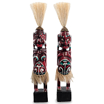 Комплект из 2-х деревянных статуэток Asmat Straw Headdress Statuettes Red Turquoise варинант исполнения - 4 | Loft Concept в Москве