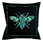 Подушка декоративная пчела с бирюзовым узором Ikat Pattern варинант исполнения - 1 | Loft Concept в Москве