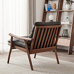 Кресло c каркасом из массива дерева и мягкой кожаной обивкой Walnut Armchair варинант исполнения - 4 | Loft Concept в Москве