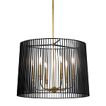 Люстра цвета латунь с 6-ю лампами свечами внутри цилиндрического абажура из черных металлических реек Kichler варинант исполнения - 1 | Loft Concept в Москве