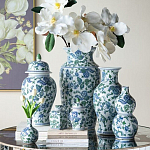 Ваза с крышкой и зелено-голубым рисунком на белом фоне 51 см Blue & White Ornament варинант исполнения - 6 | Loft Concept в Москве