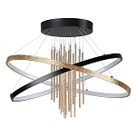 Люстра подвесная с 2-мя пересекающимися круглыми подвесами в черном и золотистом цвете и вертикальными подвесками Ring Horizontal варинант исполнения - 1 | Loft Concept в Москве