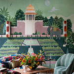 Обои ручная роспись Mahal Garden Original colourway on blue painted Xuan paper варинант исполнения - 1 | Loft Concept в Москве